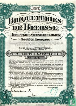 Briqueteries de Beersse, Obligatie 1.000 Francs, 1948