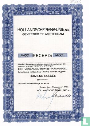 Hollandsche Bank-Unie, Recepis 39.992 aandelen, 1.000 Gulden elk, 1969