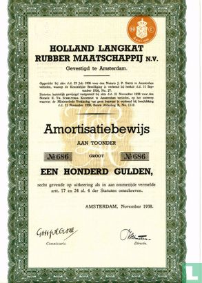 Holland Langkat Rubber Maatschappij, Amortisatiebewijs, 100 Gulden, 1938