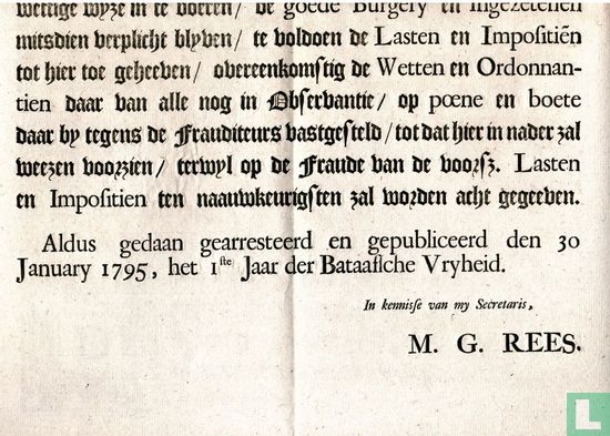 De Provisioneele Municipaliteit der Stadt Dordrecht, Publicatie Vryheid, Gelykheid en Broederschap, 1795 - Bild 2