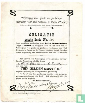 Vereeniging voor goede en goedkoope kosthuizen voor Oud-Militairen te Putten (Veluwe), Obligatie, 1915
