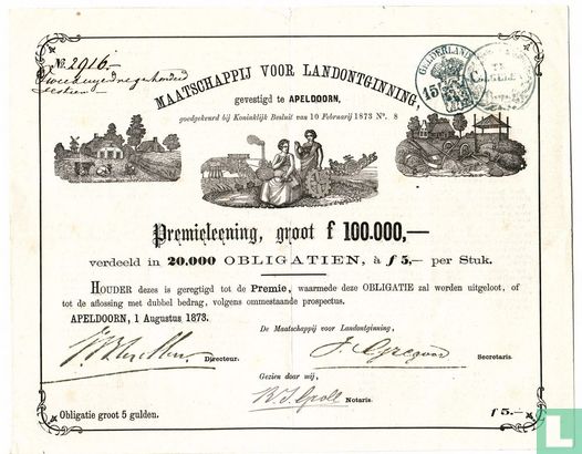 Maatschappij voor Landontginning, Permieleening, 1873 - Afbeelding 1