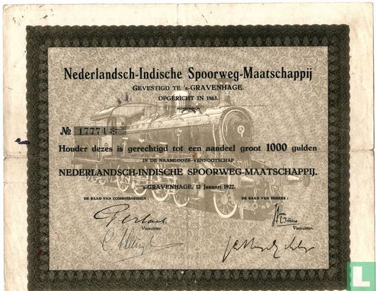 Nederlandsch-Indische Spoorwegmaatschappij, Aandeel 1000 Gulden, 1922