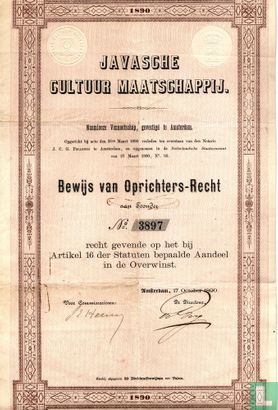 Javasche Cultuur Maatschappij, Bewijs van Oprichters-recht, 1890