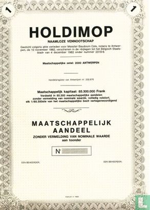 Holdimop, Maatschappelijk aandeel, blankette, 1983