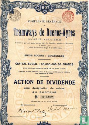 Tramways de Buenos-Ayres, Action de Dividende, 1907