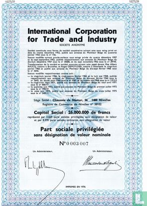 International Corporation for Trade and Industry, Part sociale privilegiee, 1976