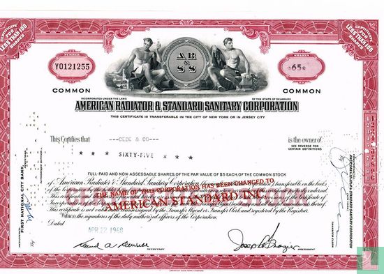 American Radiator & Standard Sanitary Corporation, Certificate for less than 100 shares