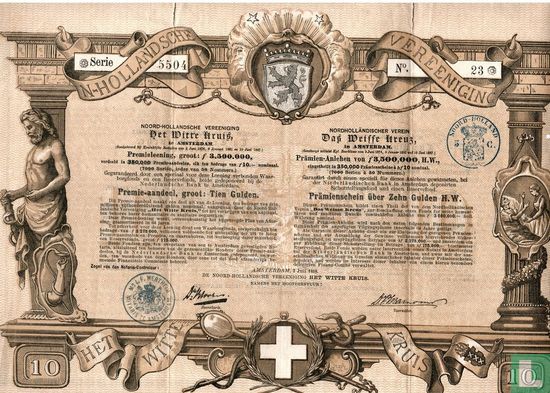 Noord-Hollandsche Vereeniging "Het Witte Kruis", Premieleening, Tien Gulden, 1888