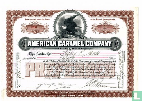 American Caramel Company, Share certificate, Preferred stock