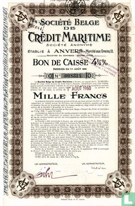 Société Belge de Credit Maritime, Bon de Caisse, 1940