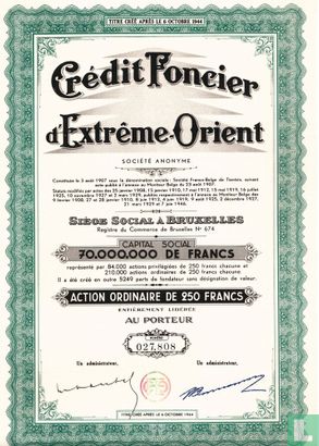 Credit Foncier d'Extreme-Orient, Action Ordinaire de 250 Francs, 
