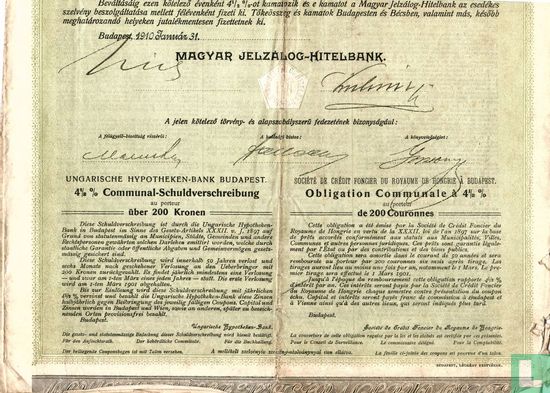 Magyar Jelzalog Hitelbank Budapest, Obligatie 4,5%, 1910 - Image 2
