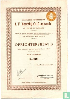 A.F. Kerrebijn's Glashandel, Oprichtersbewijs, 1920