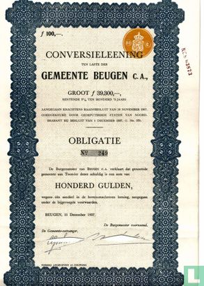 Gemeente Beugen, Conversieleening, 3,5% 100 Gulden, 1937