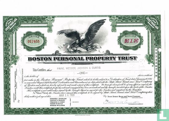 Boston Personal Property Trust, Certificate for less than 100 shares, 1963