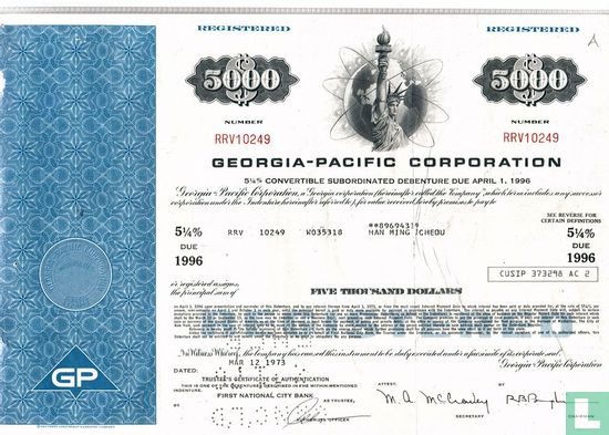 Georgia-Pacific Corporation, 5 1/4 % convertible subordinated debenture, $ 5.000,=, 1973