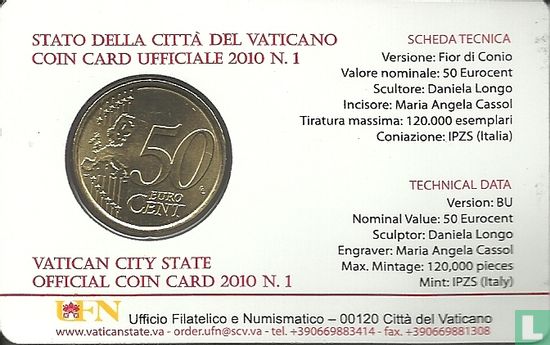 Vaticaan 50 cent 2010 (coincard n°1) - Afbeelding 2
