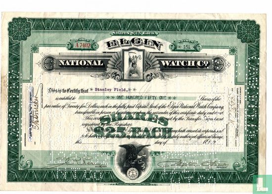 Elgin National Watch Company, Share Certificate, Capital stock