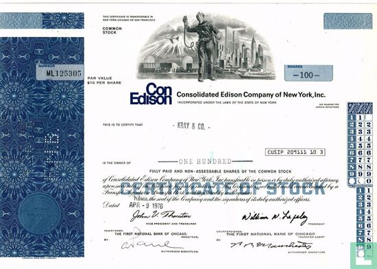 Consolidated Edison Company of New York, Inc., share certificate