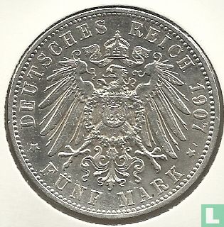 Württemberg 5 mark 1907 - Afbeelding 1