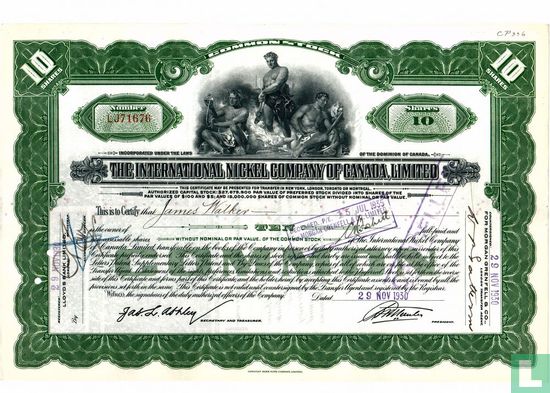 The International Nickel Company of Canada, Limited, Certificate for 10 shares, Common stock