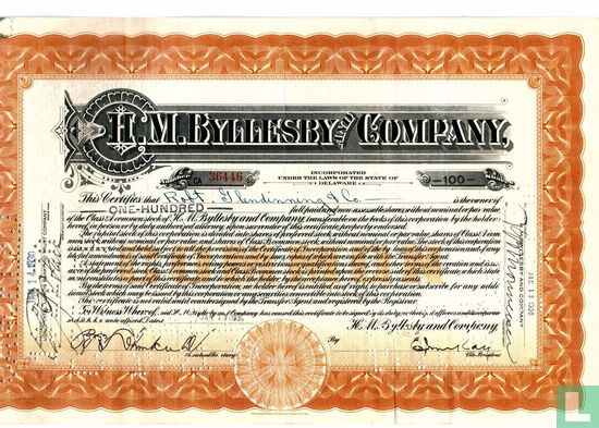 H.M. Byllesby and Company, Share certificate