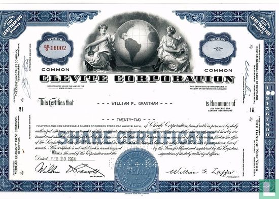 Clevite Corporation, Certificate for less than 100 shares common stock