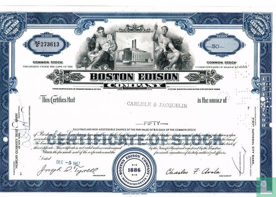 Boston Edison Company, Certificate for less than 100 shares