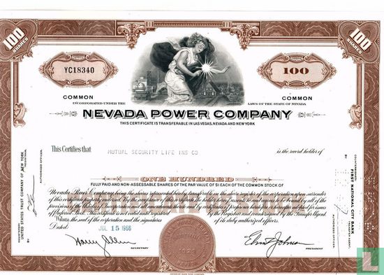 Nevada Power Company, Certificate for 100 shares, Common stock