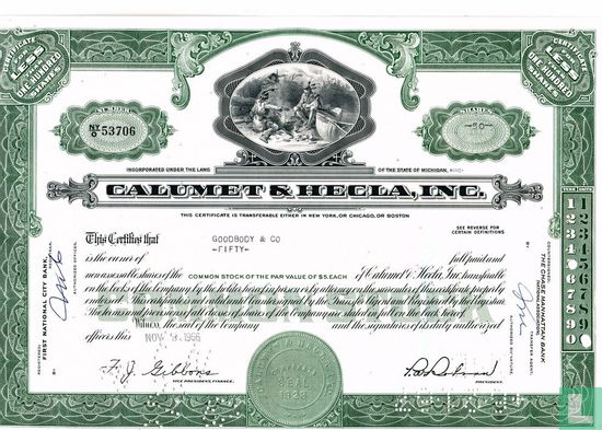 Calumet & Hecla, Inc., Certificate for less than 100 shares