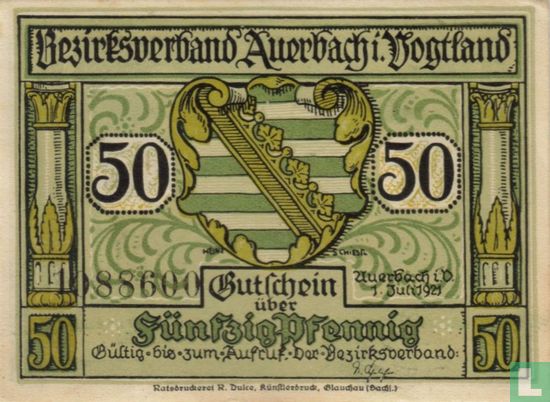 Auerbach 50 Pfennig 1921 (1) ( 4.5 mm ) - Image 2