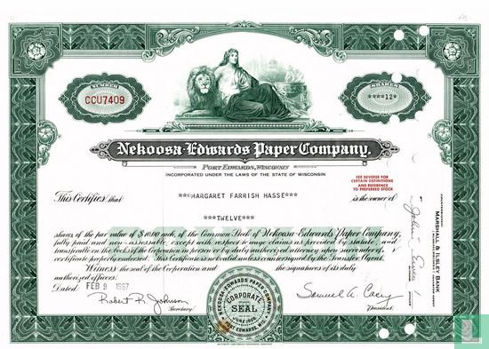 Nekoosa-Edwards Paper Company, Share certificate, Common stock