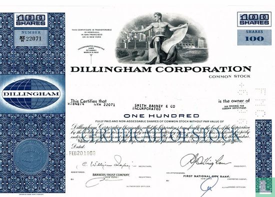 Dillingham Corporation, Certificate for 100 shares, Common stock