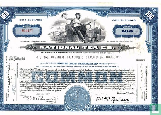National Tea Company, Certificate for 100 shares, Common stock