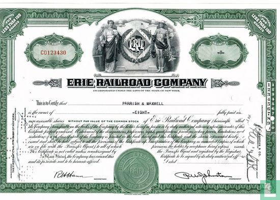 Erie Railroad Company, Certificate for less than 100 shares, Common stock