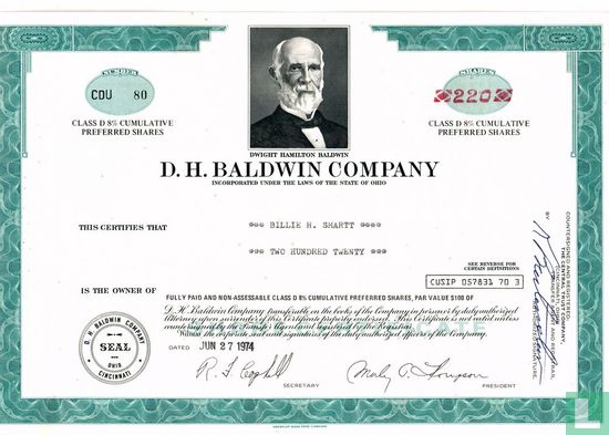 D.H. Baldwin Company, Certificate of class D 8% Cumulative preferred shares