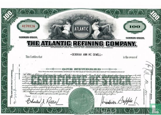 The Atlantic Refining Company, Certificate of 100 shares