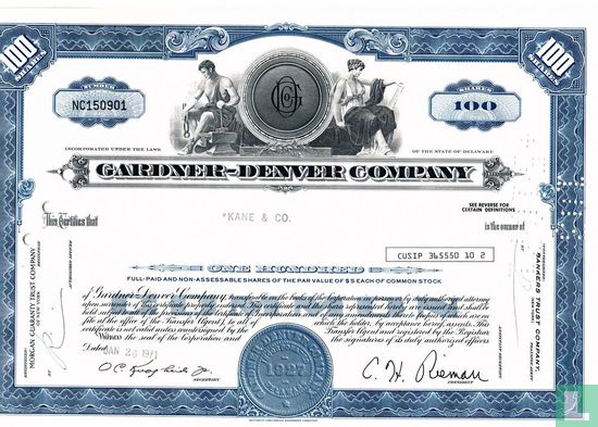 Gardner-Denver Company, Certificate for 100 shares, Common stock