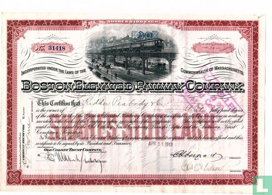 Boston Elevated Railway Company, Share Certificate
