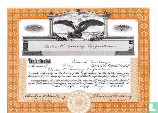 Charles D. Woolsey Corporation, Share Certificate