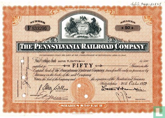 The Pennsylvania Railroad Company, Share certificate, Capital stock