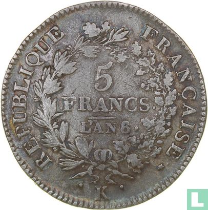France 5 francs AN 8 (K) - Image 1