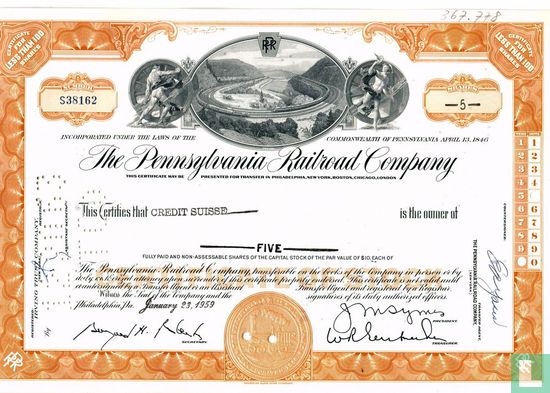 The Pennsylvania Railroad Company, Certificate for less than 100 shares, Capital stock