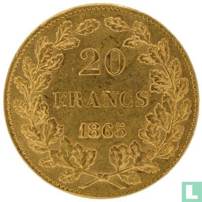 België 20 francs 1865 (L. WIENER) - Afbeelding 1