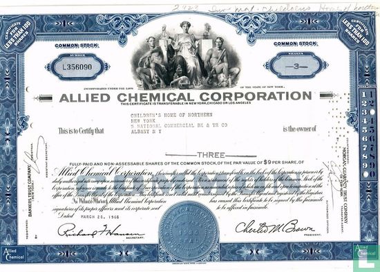 Allied Chemical Corporation, Certificate for less than 100 shares, Common stock