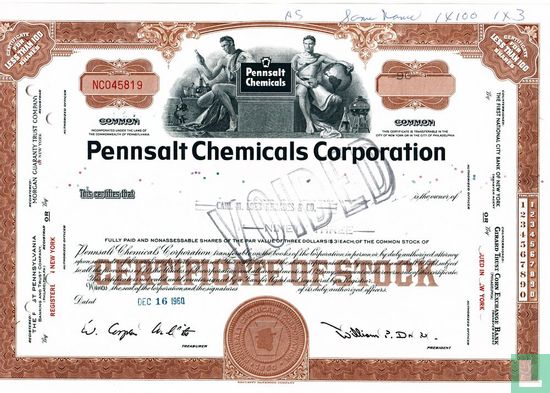 Pennsalt Chemicals Corporation, Certificate for less than 100 shares, Common stock