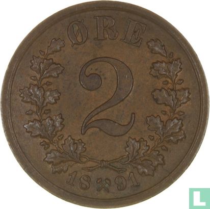 Norvège 2 øre 1891 - Image 1