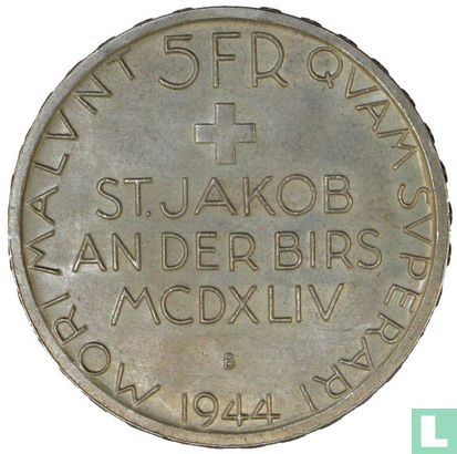 Zwitserland 5 francs 1944 "500th anniversary Battle of St. Jakob an der Birs" - Afbeelding 1