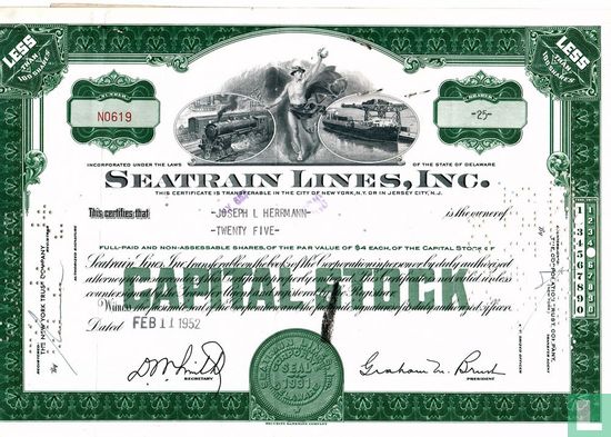 Seatrain Lines, Inc., Certificate for less than 100 shares, Capital stock